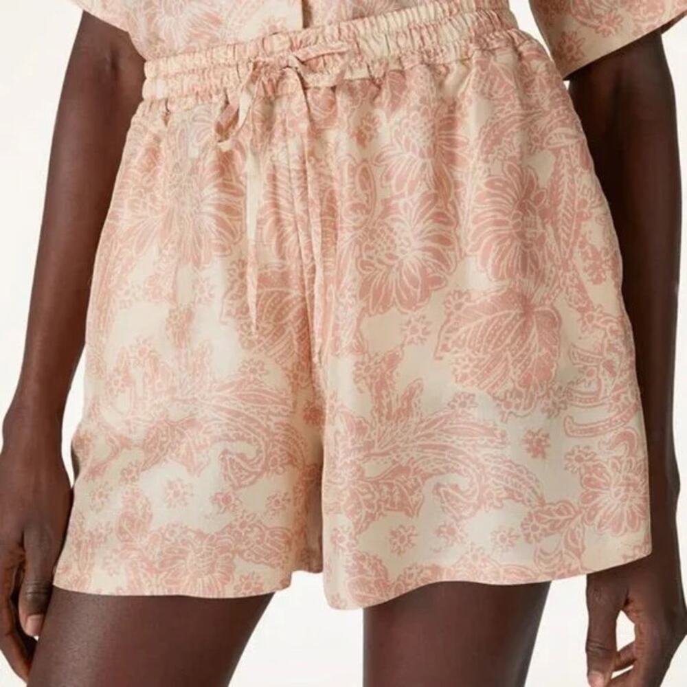 Loro Piana Perth Woodblock Botanic Silk Bermuda Shorts Peach Size IT 48 US 12